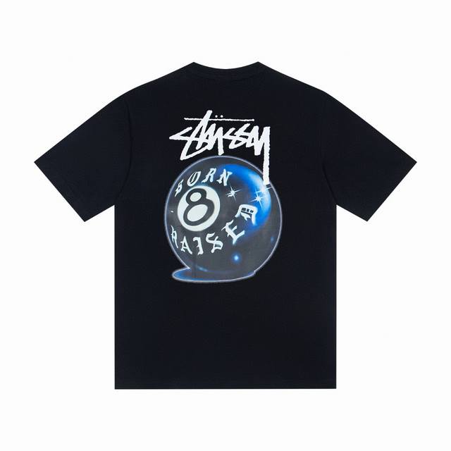 款号Hn699 高品质版本，区别通货 Stussy 斯图西 联名系列黑8印花男女短袖T恤 -面料精选32支230克双纱面料 手感柔软舒适 吸汗透气. -百搭款