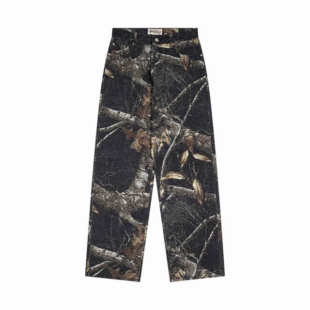 款号636# 现货发售 Stussy斯图西 假日系列 Fw23 Big Ol' Jean Realtree Edge 树枝满印宽松版型牛仔裤 男女同款 颜色：黑