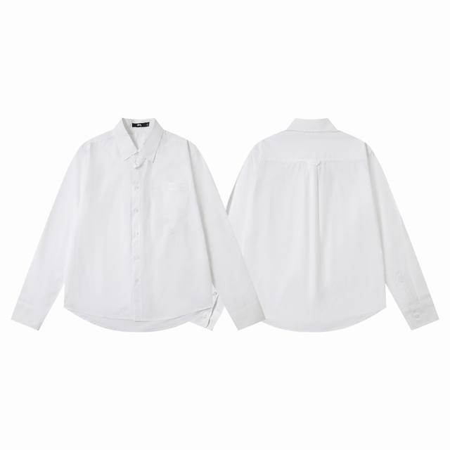 款号6959# 现货发售 Stussy 斯图西经典卷曲字母格纹翻领长袖衬衫 25夏季新款男女同款 颜色：白色 黑色 码数：S M L Xl