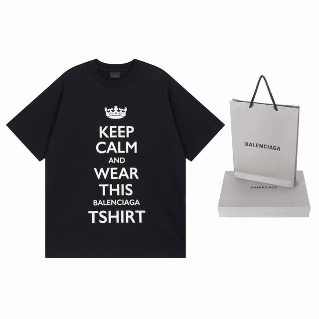 实拍图 顶级版本.官网品质 Balenci*Ga 巴黎.Ss24最新皇冠L印花短袖T恤.砖柜同步.第一时间正品研制，欢印对比！面料采用巴黎Zp定织定染全棉双纱。