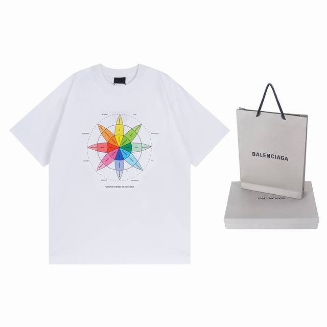 实拍图 顶级版本.官网品质 Balenci*Ga 巴黎.24Ss最新彩色印花直喷短袖T恤 ，所有图案细节颜色Y板定制，砖柜同步.第一时间正品研制，注意Zp是深紫