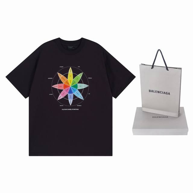 实拍图 顶级版本.官网品质 Balenci*Ga 巴黎.24Ss最新彩色印花直喷短袖T恤 ，所有图案细节颜色Y板定制，砖柜同步.第一时间正品研制，注意Zp是深紫
