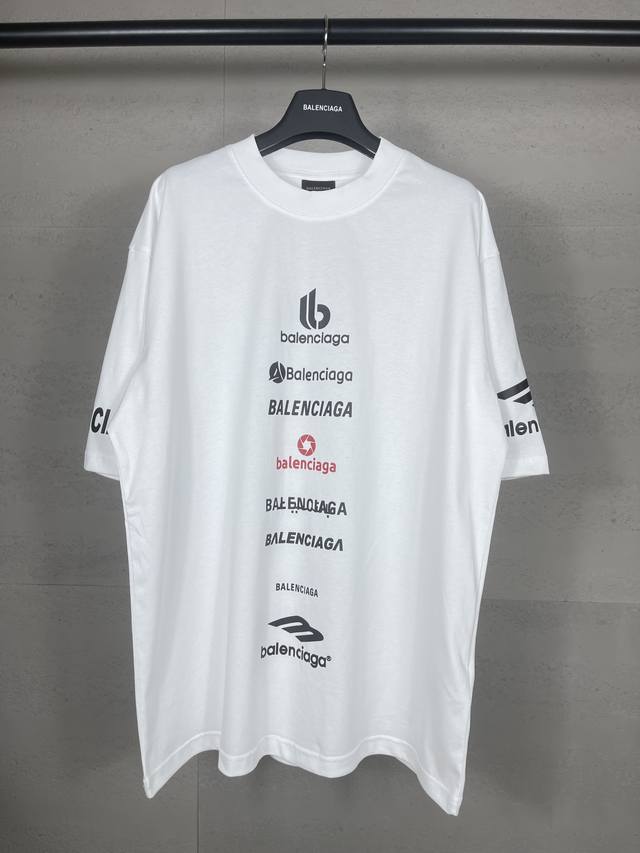 实拍图 顶级版本.官网品质 Balenci*Ga 巴黎.多元素商标Logo短袖T恤 新款.所有图案细节颜色Y板定制，砖柜同步.第一时间正品研制，欢印对比！面料采