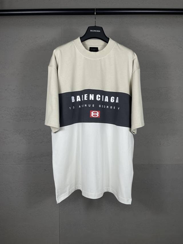 实拍图 顶级版本.官网品质 Balenci*Ga 巴黎.Ss25最新款 。色系拼接系列。新Logo 字母组合印花.拼接短袖T恤.砖柜同步.第一时间正品研制，面料