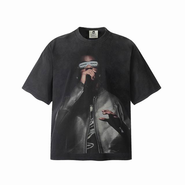 vt9168 Travis Scott斯科特Big Face人像演出周边限定搞怪印花复古水洗短袖T恤 小领口设计 白墨数码直喷印花 高街复古重磅做旧水洗Vint