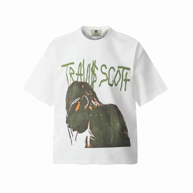 vt9163 Travis Scott斯科特Utopia专辑周边Big Face人像演出限定搞怪印花复古短袖T恤 小领口设计 白墨数码直喷印花 高街复古重磅Vi