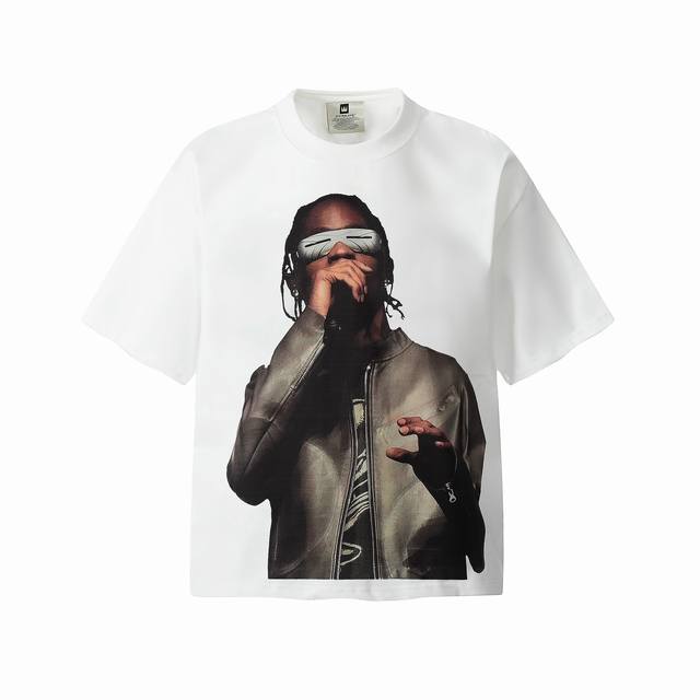 vt9162 Travis Scott斯科特Big Face人像演出周边限定搞怪印花复古短袖T恤 小领口设计 白墨数码直喷印花 高街复古重磅Vintage短袖