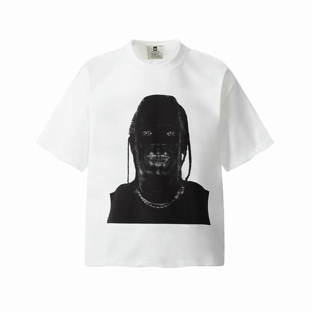 vt9158 Travis Scott斯科特联名Utopia Tour乌托邦巡演惊悚人像数码直喷印花复古短袖T恤 小领口设计 白墨数码直喷印花 高街复古重磅Vi