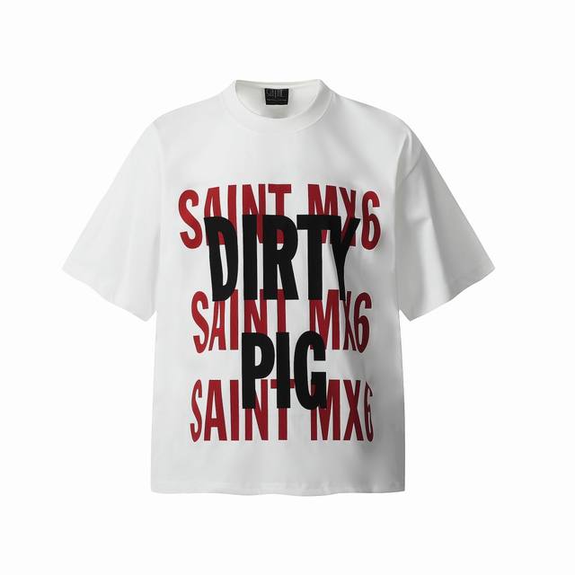 vt9131 Saint Mxxxxxx Mx6圣徒25Ss新款字母印花复古短袖T恤 小领口设计 热固油墨印花 高街复古重磅做旧水洗Vintage短袖 尺码：S