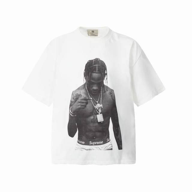 vt9117 Travis Scott斯科特Big Face人像演出周边限定搞怪印花复古水洗做旧短袖T恤 小领口设计 白墨数码直喷印花 高街复古重磅做旧水洗Vi