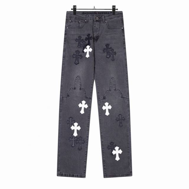 8036 Chrome Hearts Ch克罗心 24Ss Vip定制黑白贴皮火焰高街牛仔裤 原版购入打版 真实还原Vintage极致质感 意产特种牛皮印花再切