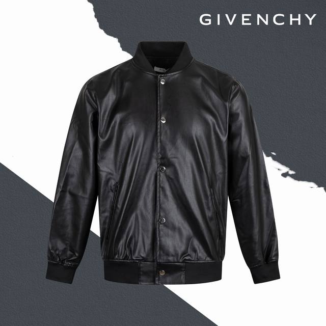 款号Sl35 Givenchy纪梵希贴皮字母刺绣皮衣棒球服夹克外套 男女同款 官网细节一致 全套包装 三标齐全 防潮纸 区别市场通货 随意对比 后背刺绣字母贴皮