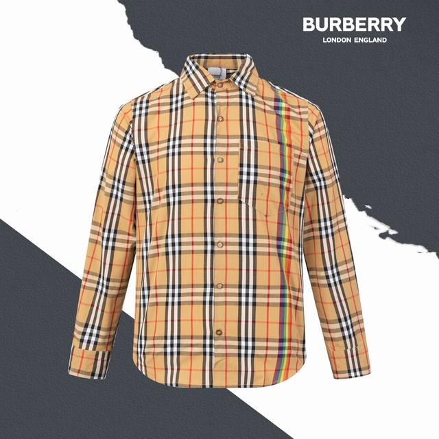 款号Sl25 巴宝莉 Burberry 彩虹条纹格子衬衫 小红书爆款 全部定制面料 纽扣定制 激光刻字定位裁剪 衬衫对格 费时又费料 版型宽松 纽扣带有巴宝莉L