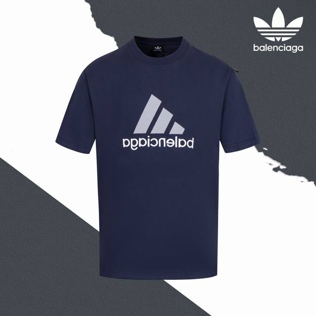 款号Sl54 Balencigag Ad联名经典字母Logo组合双面穿刺绣圆领短袖 刺绣 情侣同款 全套包装 三标齐全 区别市场通货 随意对比 纯棉280克高克