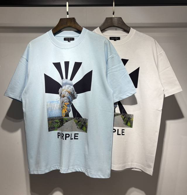 529款 实拍图Purple印花图案 非市场烫画 高品260克双纱面料S. M L Xl