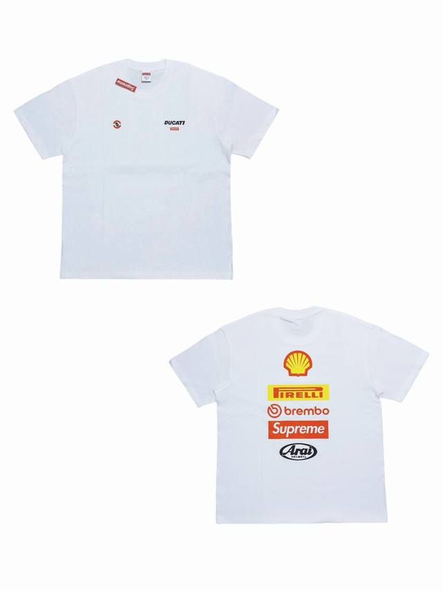 su132# Supreme X Ducati 联名款 Ss24 Week16 Logo Tee 背面徽标Logo印花短袖T恤 男女同款 采用圆筒无缝工艺 原版