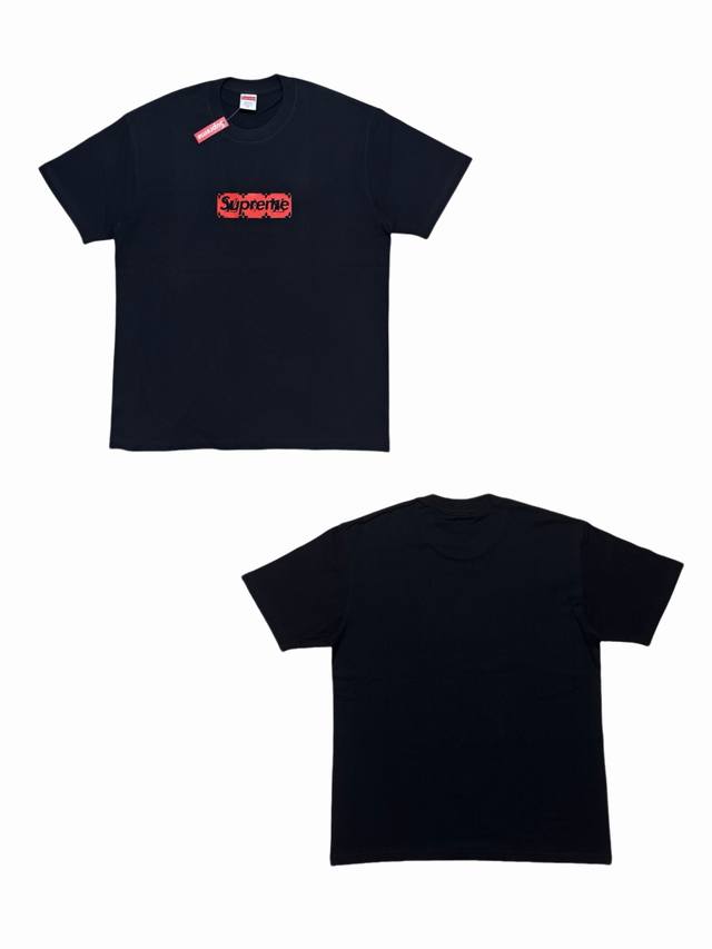 su129# Louis Vuitton X Supreme 联名款 字母徽标组合Box Logo短袖T恤 采用圆筒无缝工艺 原版工艺 衣服侧面没有缝合骨位 鉴