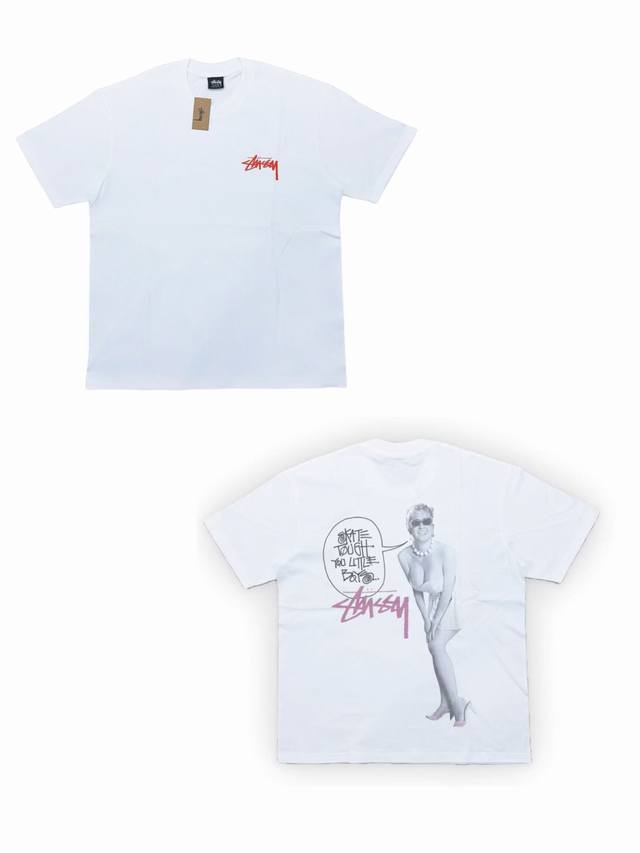 s290# Stussy Ss23 夏季系列 漫画人物图案印花圆领短袖T恤 男女同款 采用圆筒无缝工艺 原版工艺 衣服侧面没有缝合骨位 鉴定重点 面料：全都订织