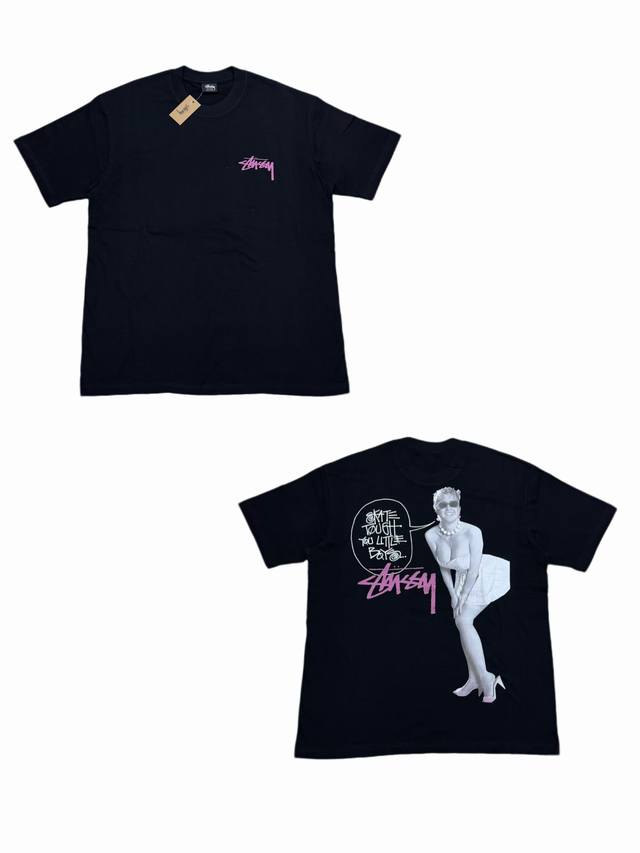 s289# Stussy Ss23 夏季系列 漫画人物图案印花圆领短袖T恤 男女同款 采用圆筒无缝工艺 原版工艺 衣服侧面没有缝合骨位 鉴定重点 面料：全都订织