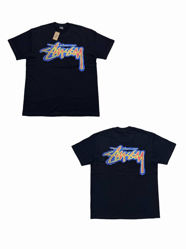 s287# Stussy Thermal Stock Tee 夏季系列 Logo徽标印花罗纹领口短袖T恤 男女同款 采用圆筒无缝工艺 原版工艺 衣服侧面没有缝合