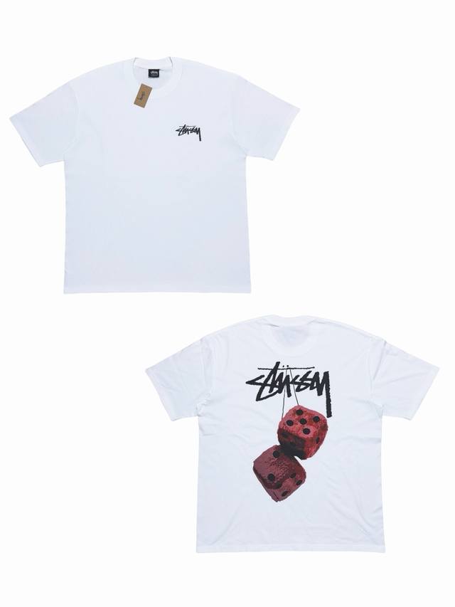 s279# Stussy Ss22 骰子系列 Fuzzy Dice Tee 图案印花圆领套头短袖T恤 男女同款 采用圆筒无缝工艺 原版工艺 衣服侧面没有缝合骨位