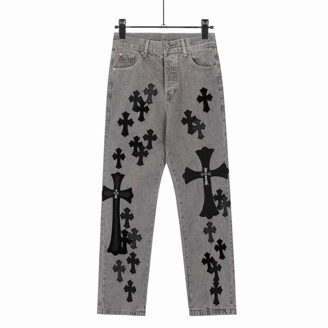 8121 力推款 Chrome Hearts X Sexrecords克罗心金属贴皮十字架做旧灰色伦敦牛王限定牛仔裤 真实还原Vintage极致质感 无原标 平