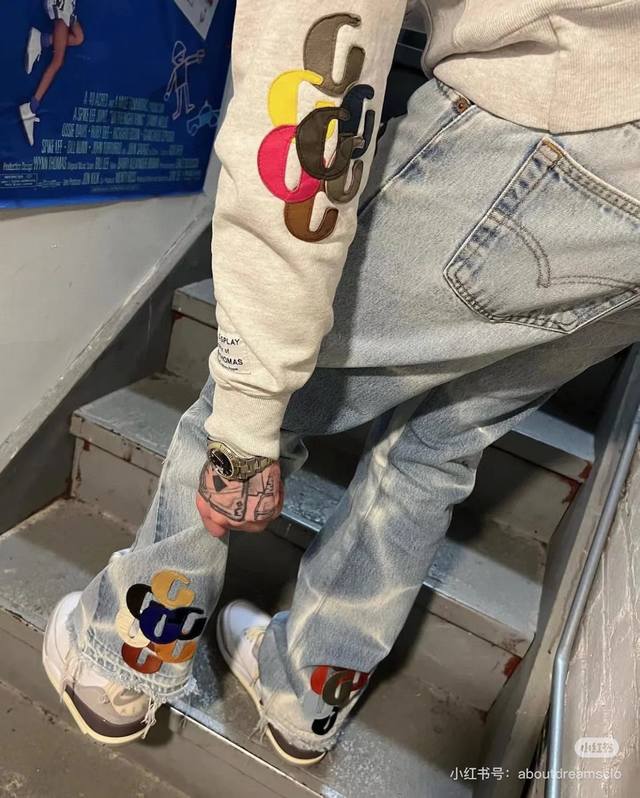 8103 Gallery Dept高街洗水刺绣彩色字母水波纹美式喇叭裤子牛仔裤 -原版购入打版 真实还原Vintage极致质感 -原版五金辅料水洗等吊卡，二维码