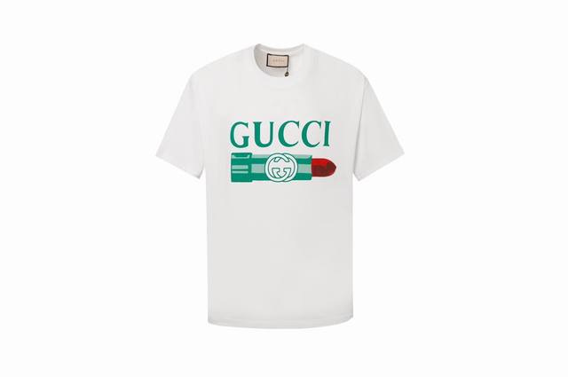 2412款 新款 高品质Guc 新款口红T恤，定制定染高克重原版面料，双纱纯棉245克面料，1-1工艺制作，宽松Oversize版型，欧版大版型 男女同款，区别