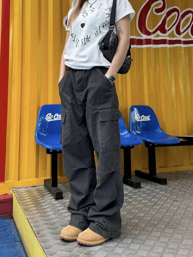 款号-854 自主Cleanfit水洗磨毛酵素洗多口袋工装功能宽松直筒休闲裤 颜色：水泥灰 尺码：M～Xxl