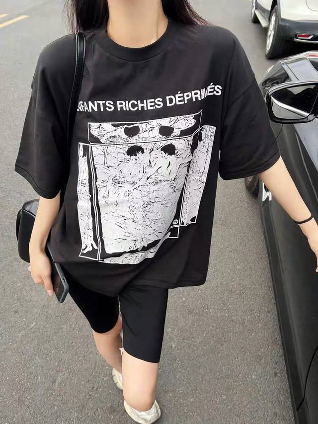 款号450 今年穿富二代一定会暴富 Enfants Riches Deprimes 忧郁的富二代经典睡觉男女印花短袖 面料采用定织250G32支双股双纱纯棉 结