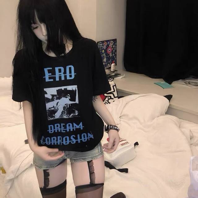 款号450 今年穿富二代一定会暴富 Enfants Riches Deprimes 忧郁的富二代经典鲁大米同款梦幻腐蚀印花短袖 面料采用定织250G32支双股双