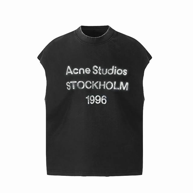 vt021 Acne Studios 艾克妮1996经典破坏纪念字母印花复古水洗做旧无袖坎肩T恤 小领口设计 白墨数码直喷印花 手工磨破工艺 高街复古重磅做旧水