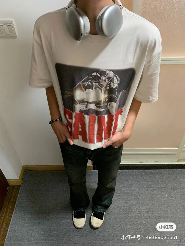 vt9235 Saint Michael X Freedom漫画Vintage复古短袖T恤 小领口设计 白墨数码直喷印花 高街复古重磅Vintage短袖 尺码：