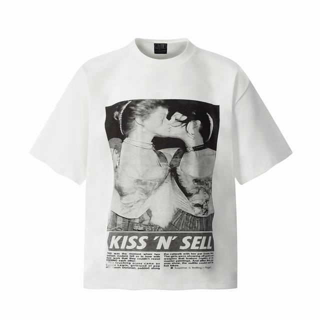 vt9198 “Kiss'n'sell”女王吻别Big Face人像印花复古短袖T恤 小领口设计 白墨数码直喷印花 高街复古重磅Vintage短袖 尺码：S M