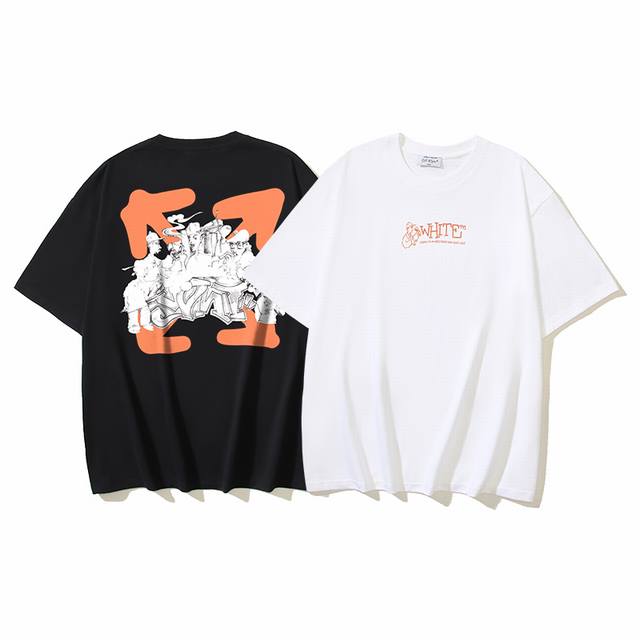 181# Off-White纯棉260G重磅摇滚乐队箭头印花短袖T恤 黑色 白色 S M L Xl