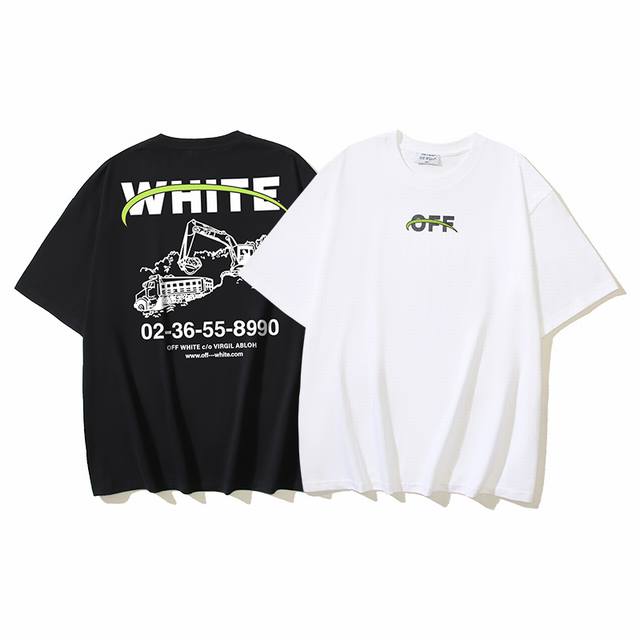 185# Off-White纯棉260G重磅挖掘机印花短袖T恤 黑色 白色 S M L Xl