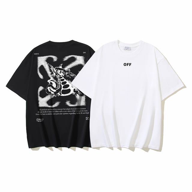 1089# Off-White纯棉260G重磅龙纹箭头印花短袖T恤 黑色 白色 S M L Xl