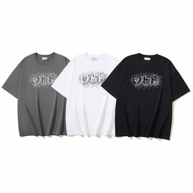 1003# Off-White纯棉260G重磅Off泼墨印花短袖T恤 黑色 白色 深灰色 S M L Xl
