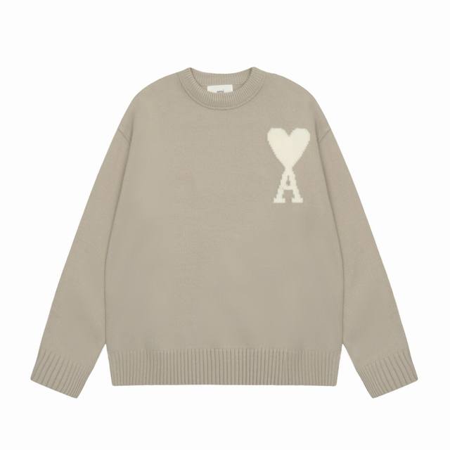2135# 高端产线 0色差羊毛版 Ami 爱心外翻线提花圆领毛衣 这里注意 羊毛定织定染外贸版本版本 承诺专柜0色差 绝非随便找个相近色的跑量版 整衣克重10