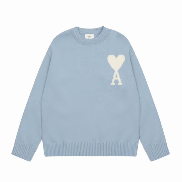 2135# 高端产线 0色差羊毛版 Ami 爱心外翻线提花圆领毛衣 这里注意 羊毛定织定染外贸版本版本 承诺专柜0色差 绝非随便找个相近色的跑量版 整衣克重10