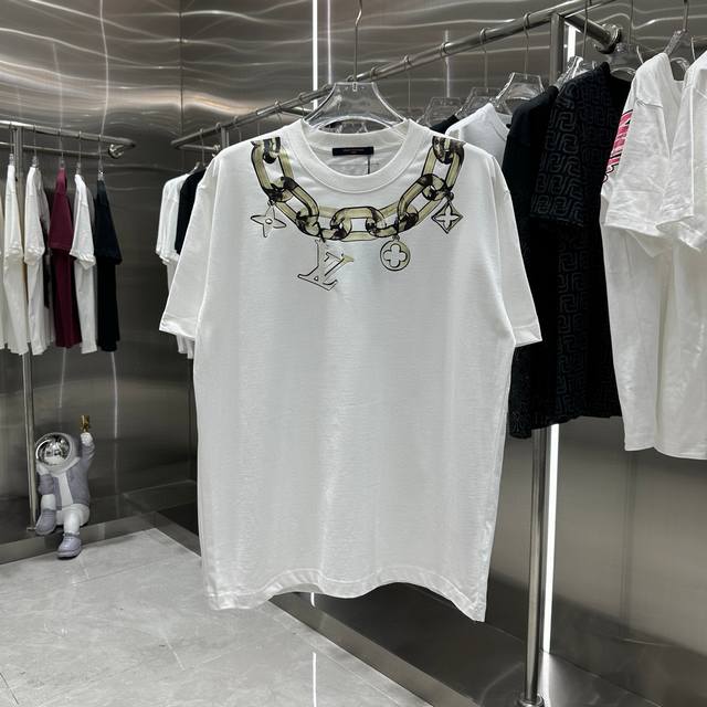 LV 早春新款短袖T恤 个性印花 男女同款 Xs-L黑色 白色