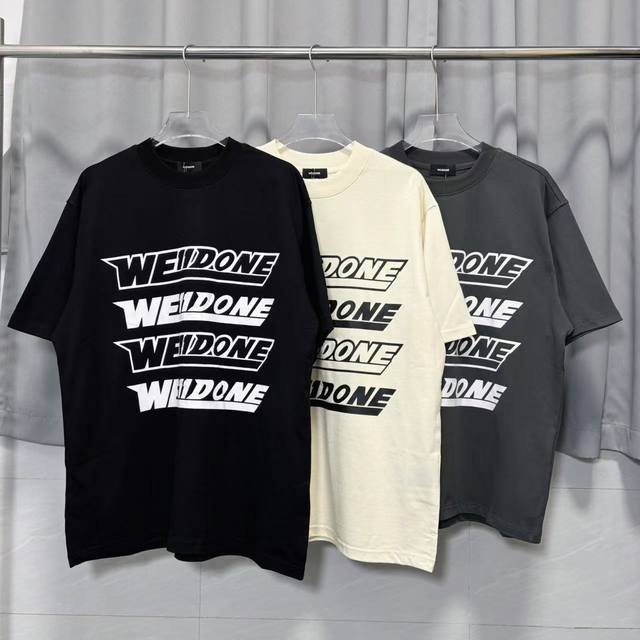 3061# We11Done White 24夏季弹幕立体字母宽松圆领情侣短袖T恤Well潮牌 颜色：黑色 灰色 杏色 码数：S M L