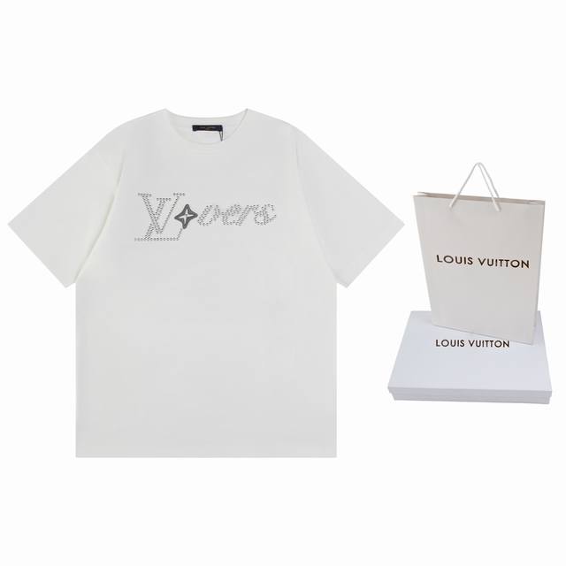 顶级版本.官网品质 Louis Vuitton*路易威登 Lv 菲董烫钻绣花柳钉短袖T恤 采用原板独家定制260克32支双莎纯棉面料 质感非常柔软舒服 100%