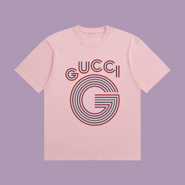 合作让利 高端品质 Gucci 2025Fall 春夏系列 彩虹线短袖T恤 区别普通印花 定织270G32支双纱纯棉面料 宽松版型 男女同款 Size：S M