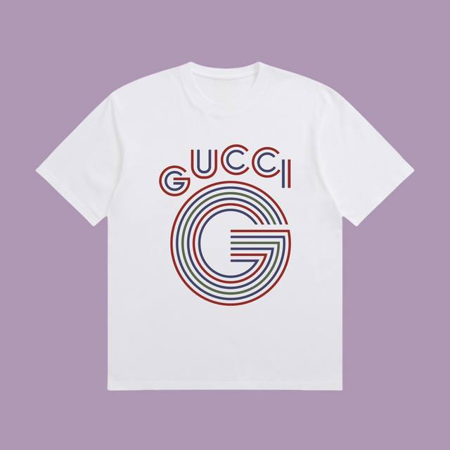 合作让利 高端品质 Gucci 2025Fall 春夏系列 彩虹线短袖T恤 区别普通印花 定织270G32支双纱纯棉面料 宽松版型 男女同款 Size：S M