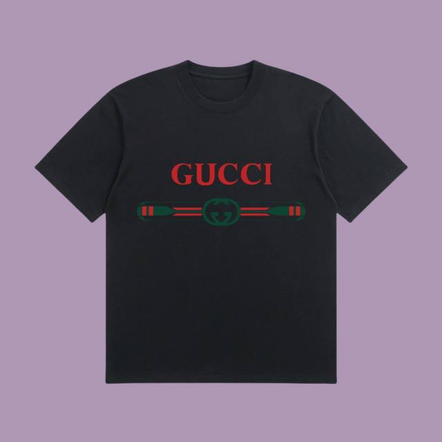 合作让利 高端品质 Gucci 2025Fall 春夏系列 腰带短袖T恤 区别普通印花 定织270G32支双纱纯棉面料 宽松版型 男女同款 Size：S M L