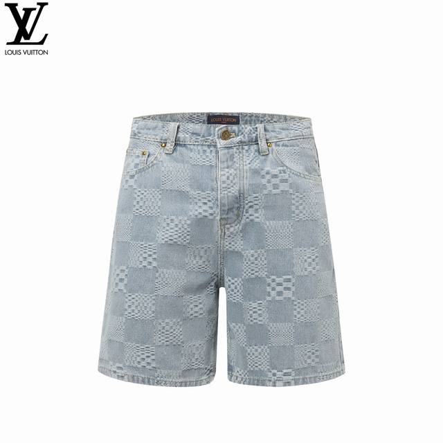 Louis Vuitton 路易威登25Ss 棋盘格拼接水洗蓝牛仔短裤 Lv Distorted Damier 24年秋冬新款限量棋盘格牛仔，每年Lv牛仔外套