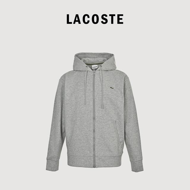 Lacoste 鳄鱼 基础款刺绣Logo 三针五线 拉链连帽卫衣 男女款 380克纯棉面料 比普通的面料更加好穿舒适不臃肿 螺纹定织定染 经典Logo 领口交叉