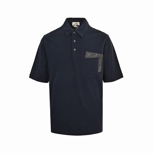 Hermes 爱马仕 双口袋Polo短袖 面料采用60支双纱精梳棉 克重300G 根据原版打色订染大货 85%棉15% 羊绒双面珠地面料 手感柔软细腻 透气舒
