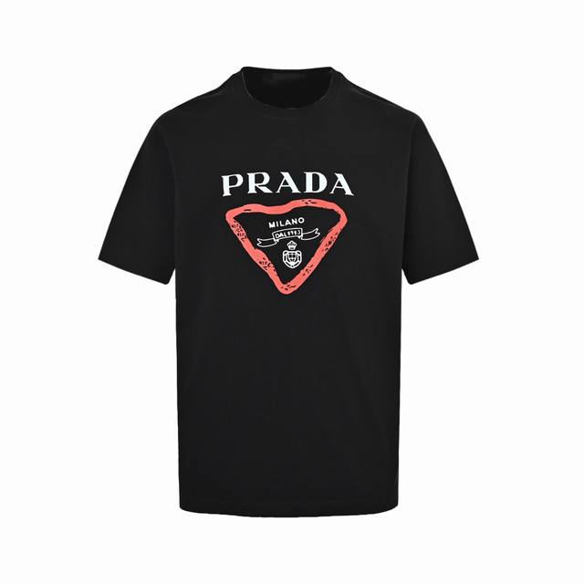 Prada 普拉达 25Ss 三角标皇冠短袖 面料经过2次高温缩水固色 不变形不缩水不起球 26支280G紧密双纱面料 配320G双纱拉架十字紧密高克重螺纹
